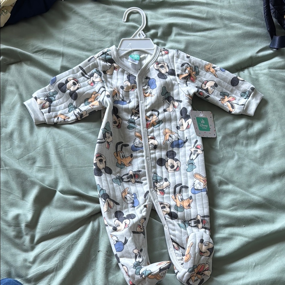 Disney Kids One Piece Footie - Gray with Mickey Mouse Print